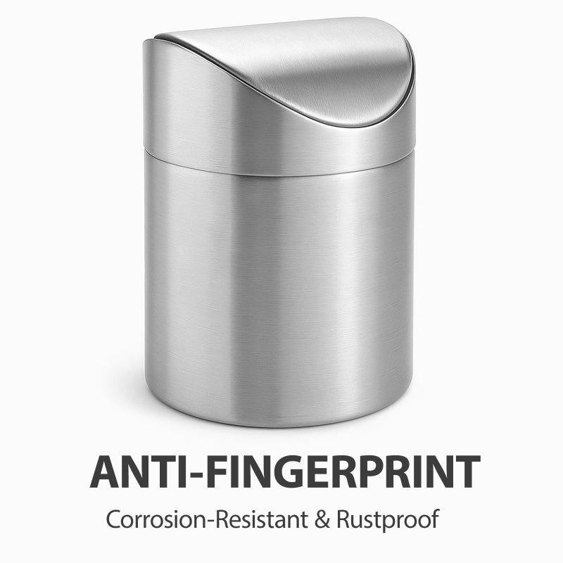 JILLICK Small Mini Trash Can with Lid, Brushed Stainless Steel Small Tiny Mini Trash Bin Can, Mini Countertop Trash Cans for Desk Office, Swing Top Trash Bin 1.5 L/0.40 Gal (Sliver) - Image 5
